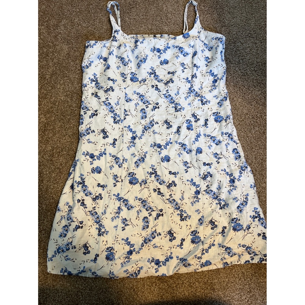 A New Day Floral Print Spaghetti Strap Mini Dress Blue White Size 14
